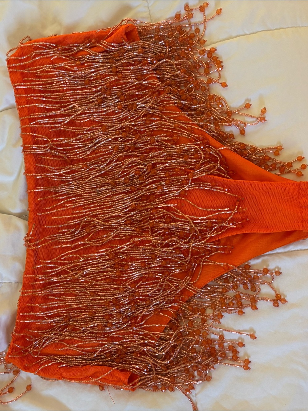 Nasty Gal Orange Beaded Fringe High Waist Shorts